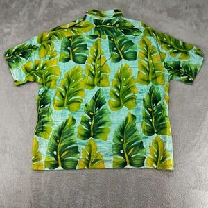 Jams World Mens XL Green Leaf Print Button Up Hawaiian Shirt Preowned Flaw